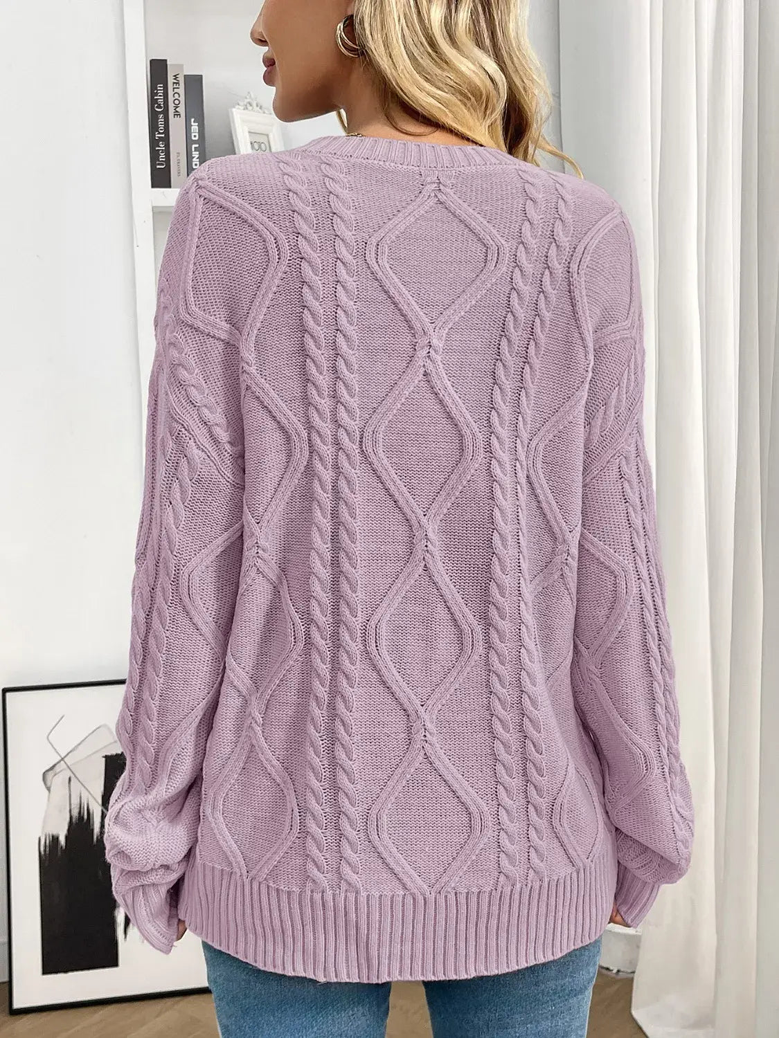 Cable Knit Round Neck Sweater - Trendsi - Flyclothing LLC