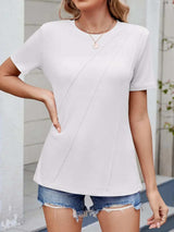 Round Neck Short Sleeve T-Shirt - Trendsi - Flyclothing LLC