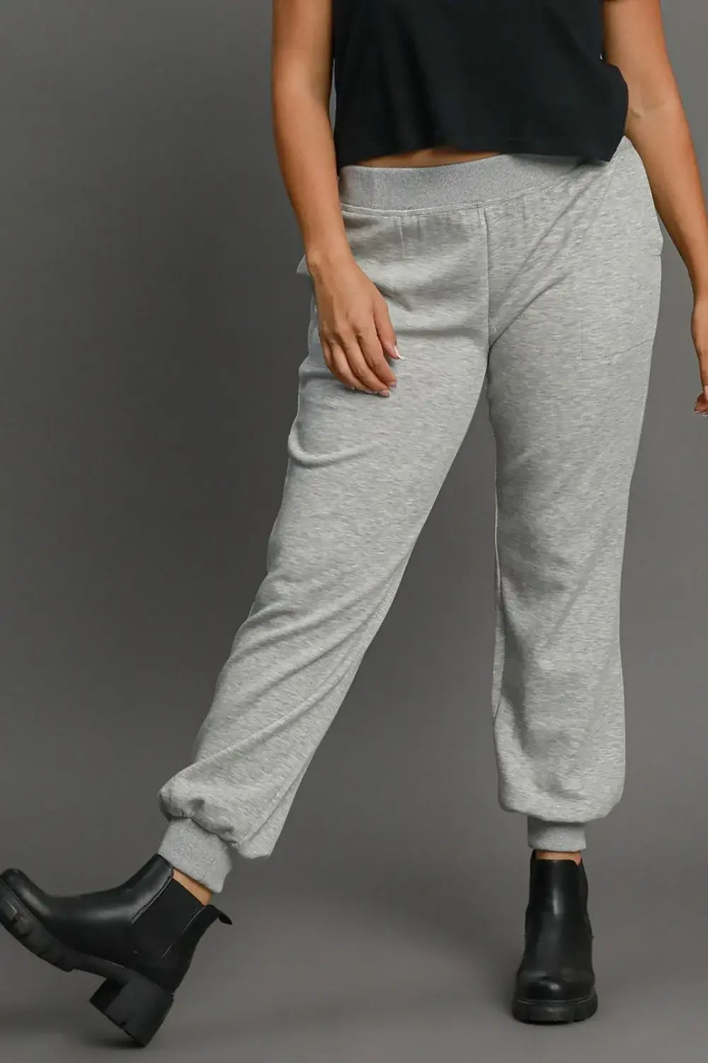 Umgee Full Size High Rise Elastic Waist Knit Joggers with Pockets Plus Size - Trendsi - Flyclothing LLC