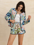 Printed Button Up Long Sleeve Outerwear and Shorts Set - Trendsi