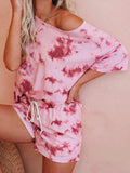Tie-Dye Half Sleeve Top and Shorts Set - Trendsi - Flyclothing LLC