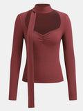 Ruched Sweetheart Neck Long Sleeve T-Shirt - Trendsi - Flyclothing LLC