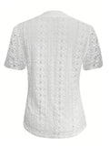 Openwork Notched Short Sleeve Top - Trendsi