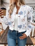 Printed Zip Up Long Sleeve Jacket - Trendsi