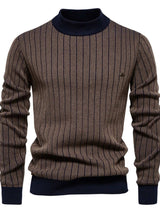 Men's Mock Neck Contrast Striped Sweater - Trendsi - Flyclothing LLC