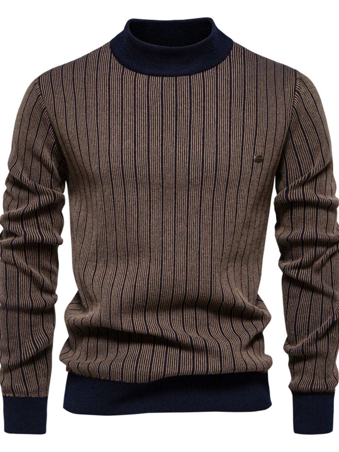 Men's Mock Neck Contrast Striped Sweater - Trendsi - Flyclothing LLC
