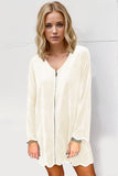 Double Take Wave Contrast Trim V-Neck Zip Up Long Sleeve Mini Dress - Trendsi