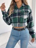 Plaid Button Up Cropped Jacket - Trendsi - Flyclothing LLC