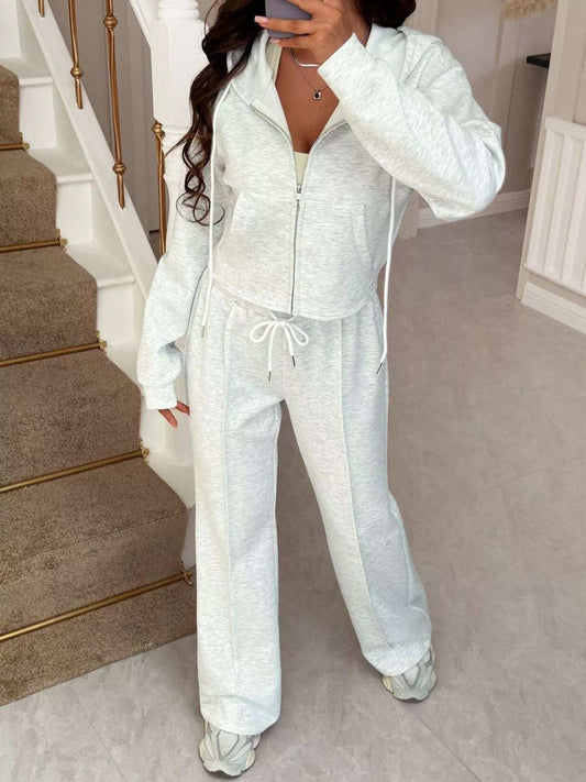 Zip-Up Hoodie and Wide Leg Pants Set - Trendsi - Flyclothing LLC