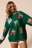 BiBi Sequin Christmas Gift Box Embroideries Pullover - Trendsi - Flyclothing LLC