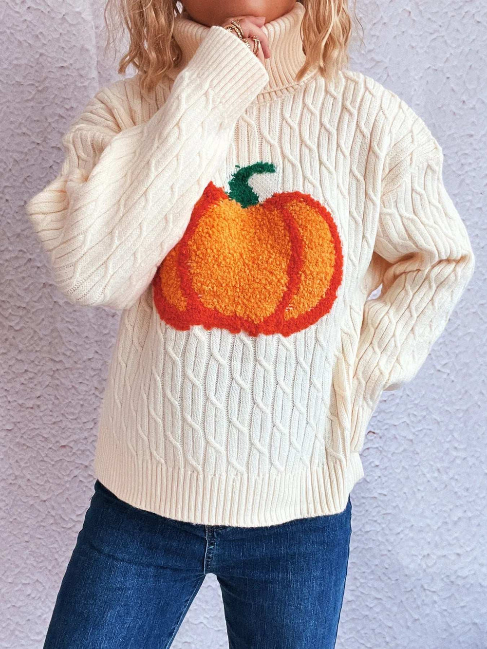 Pumpkin Turtleneck Long Sleeve Sweater - Trendsi - Flyclothing LLC