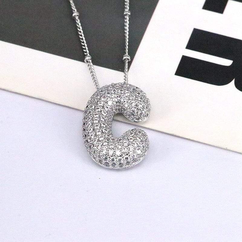 Copper Inlaid Zircon Letter Pendant Necklace - Trendsi - Flyclothing LLC