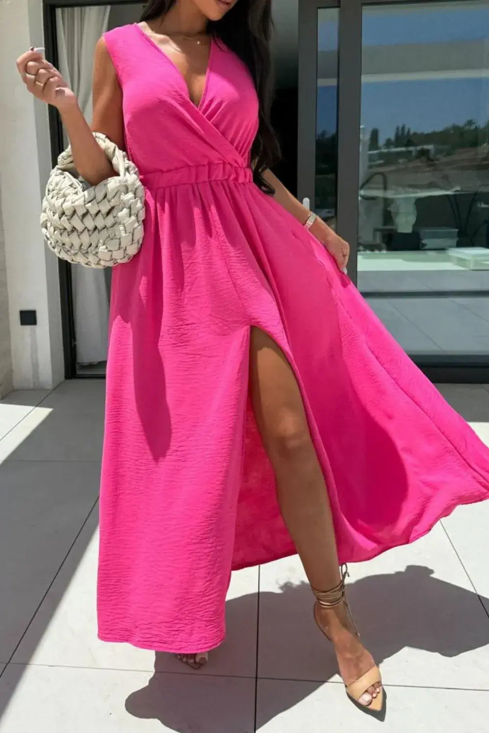 Surplice Sleeveless Slit Maxi Dress - Trendsi - Flyclothing LLC
