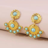 18K Gold-Plated Turquoise Dangle Earrings - Trendsi - Flyclothing LLC
