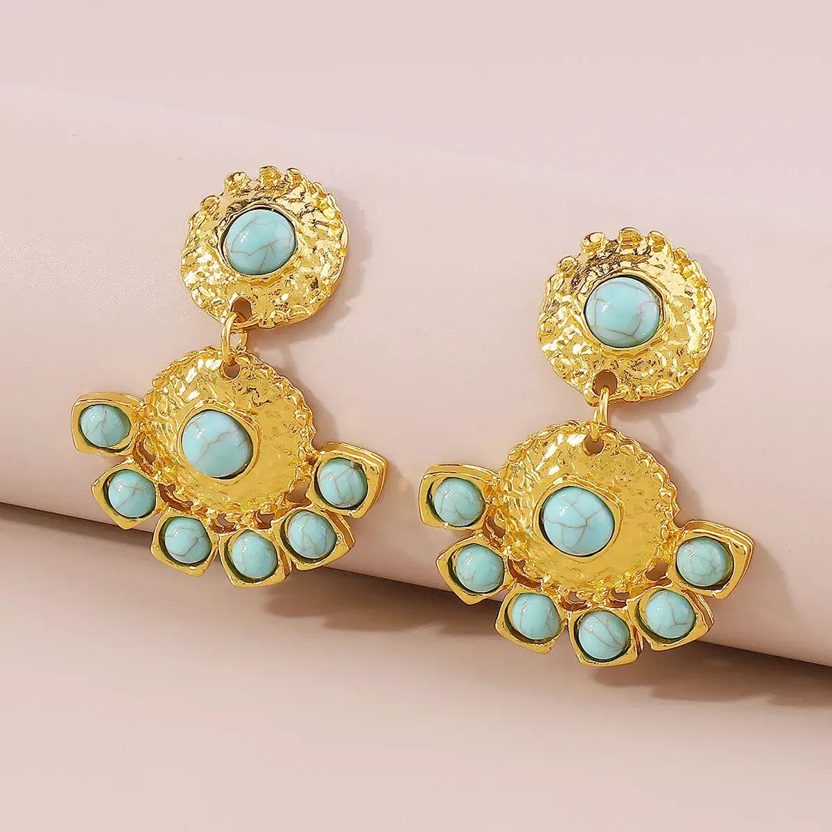 18K Gold-Plated Turquoise Dangle Earrings - Trendsi - Flyclothing LLC