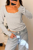 Striped Square Neck Long Sleeve Top - Trendsi - Flyclothing LLC