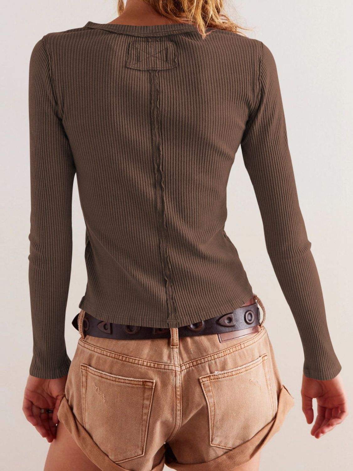 Ribbed Round Neck Long Sleeve Top - Trendsi - Flyclothing LLC