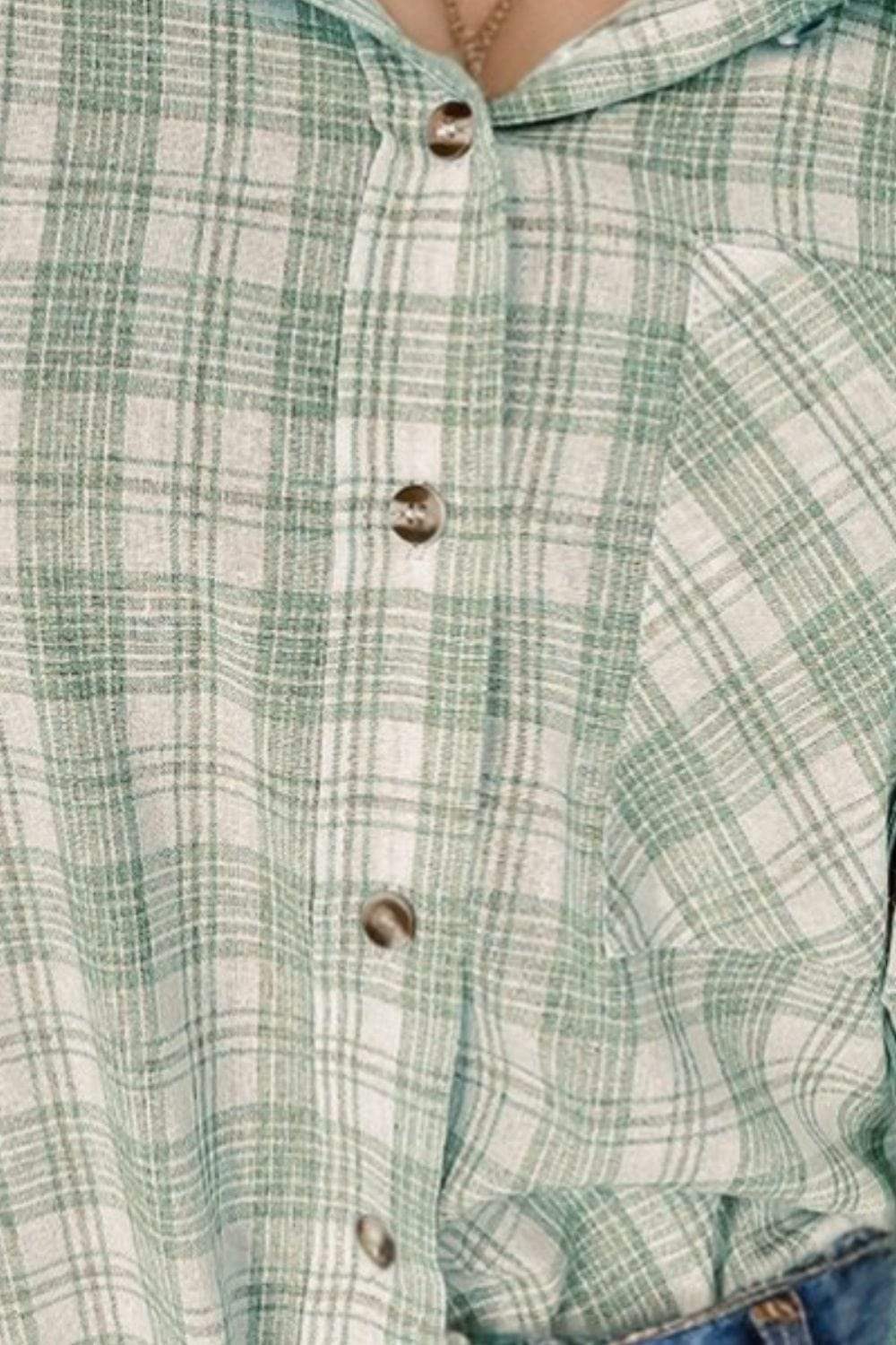 Drawstring Button Up Hooded Jacket - Trendsi - Flyclothing LLC
