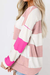Contrast Color Block Round Neck Long Sleeve Top - Trendsi - Flyclothing LLC