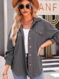 Textured Button Up Long Sleeve Shacket - Trendsi