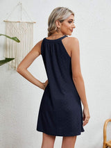 Eyelet Grecian Neck Mini Dress - Trendsi - Flyclothing LLC