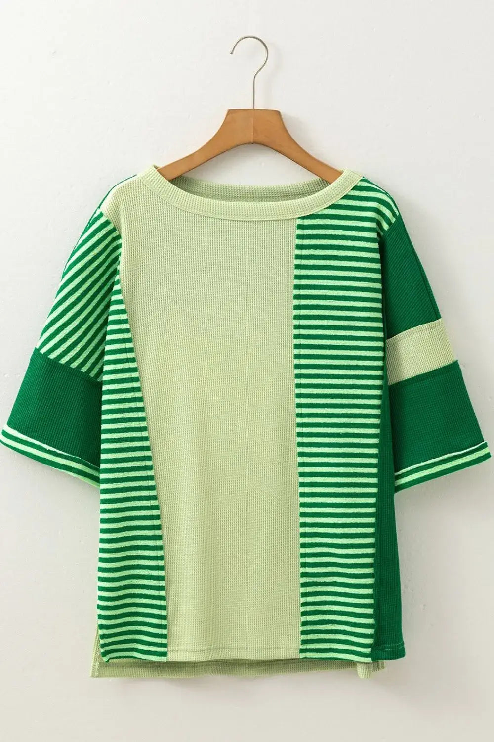 Striped Textured Half Sleeve T-Shirt - Trendsi - Flyclothing LLC