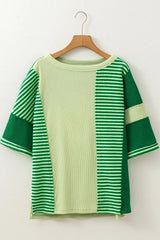 Striped Textured Half Sleeve T-Shirt - Trendsi - Flyclothing LLC