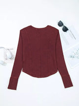 Exposed Seam Ribbed Long Sleeve Top - Trendsi - Flyclothing LLC