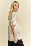 Davi & Dani Side Slit Openwork Round Neck Half Sleeve Knit Cover Up - Trendsi