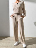 Half Button Long Sleeve Top and Pants Set - Trendsi