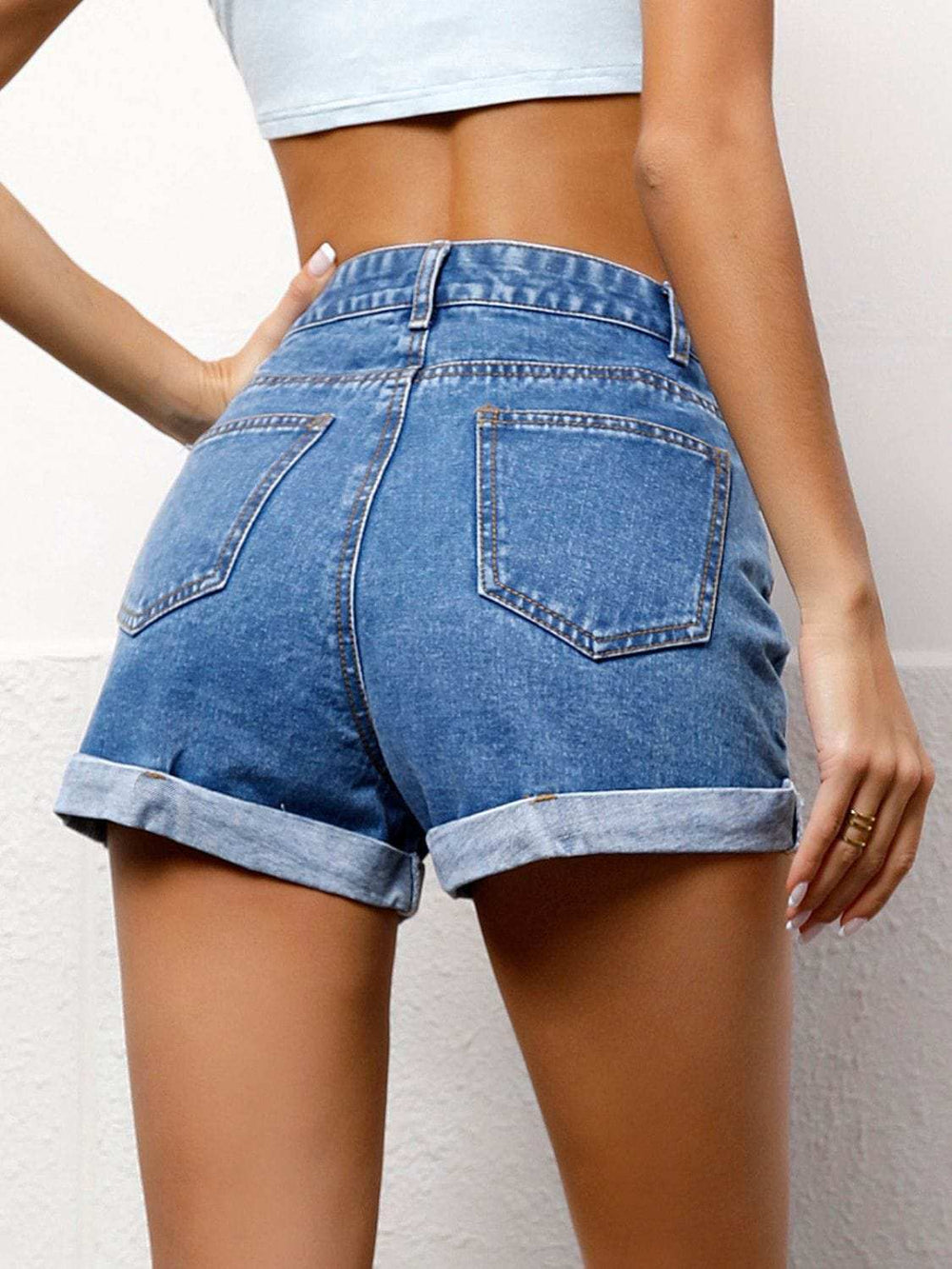 High Waist Denim Shorts - Trendsi - Flyclothing LLC