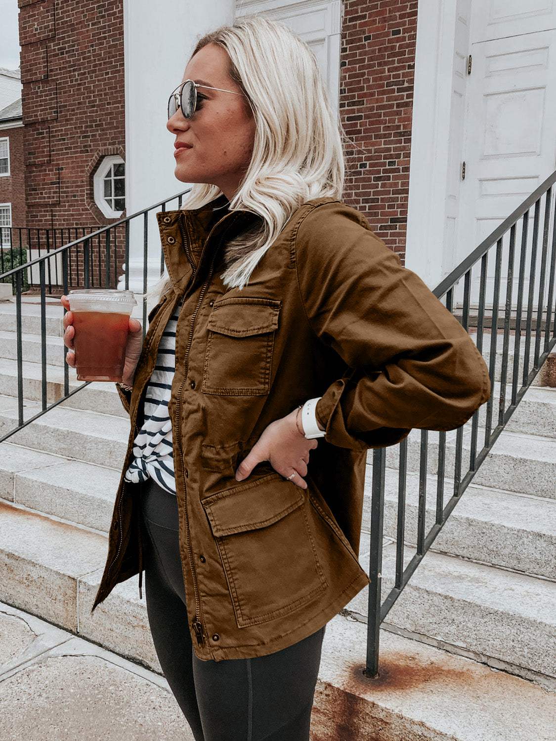 Pocketed Long Sleeve Zip Up Jacket - Trendsi - Flyclothing LLC