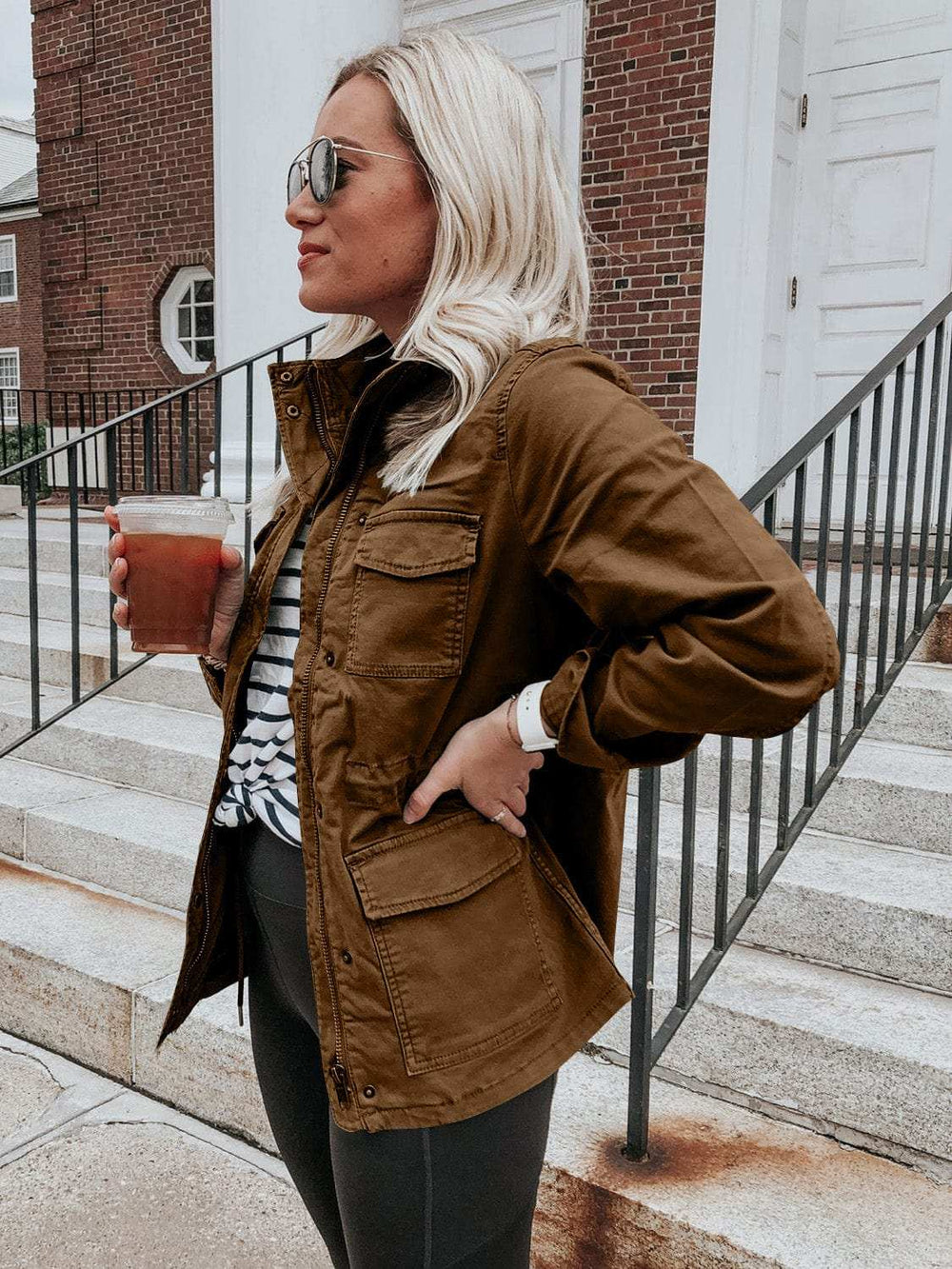 Pocketed Long Sleeve Zip Up Jacket - Trendsi - Flyclothing LLC