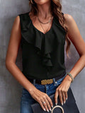 Ruffled V-Neck Tank - Trendsi - Flyclothing LLC