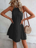 Eyelet Grecian Neck Mini Dress - Trendsi - Flyclothing LLC