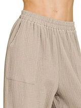 Zenana Double Gauze Elastic Band Pants - Trendsi - Flyclothing LLC