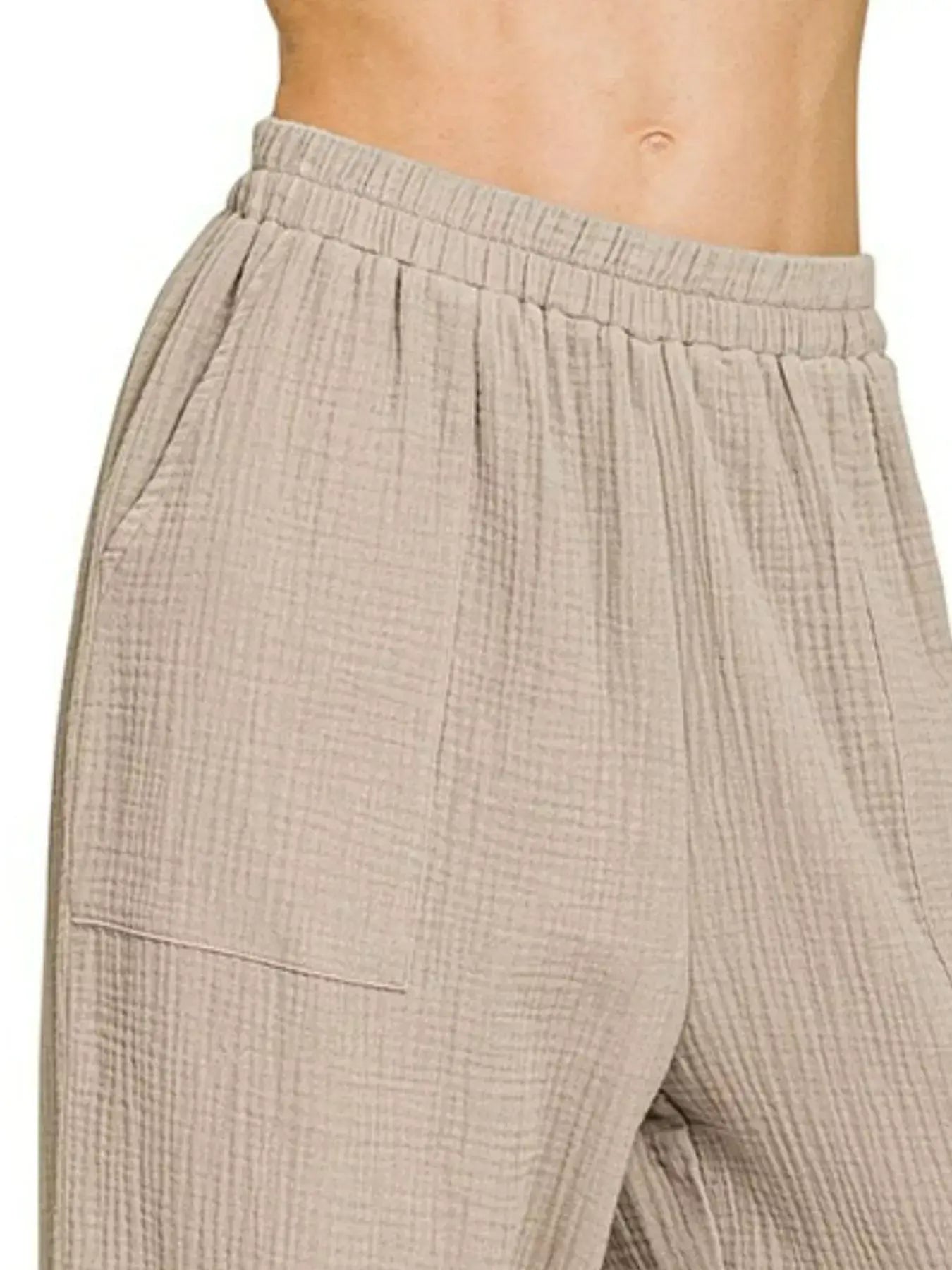 Zenana Double Gauze Elastic Band Pants - Trendsi - Flyclothing LLC
