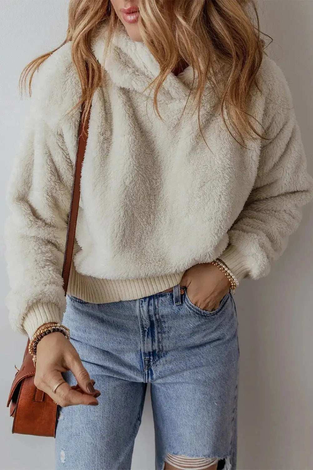 Fuzzy Dropped Shoulder Long Sleeve Hoodie - Trendsi - Flyclothing LLC