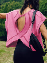 Cutout Back Short Sleeve T-Shirt - Trendsi - Flyclothing LLC