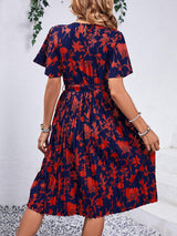 Printed Round Neck Short Sleeve Dress - Trendsi - Flyclothing LLC