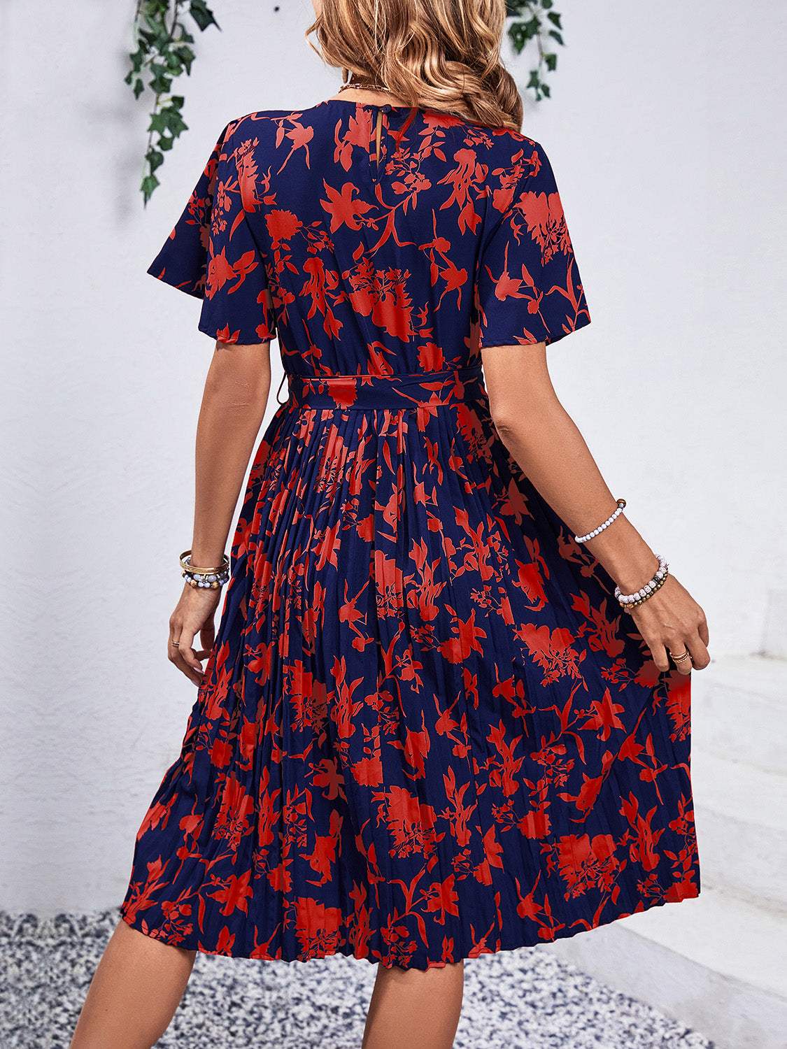Printed Round Neck Short Sleeve Dress - Trendsi - Flyclothing LLC