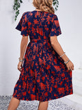Printed Round Neck Short Sleeve Dress - Trendsi