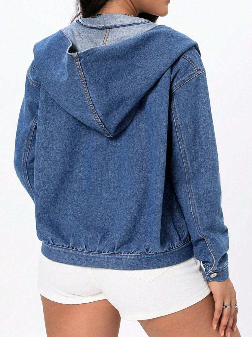 Button Up Hooded Denim Top - Trendsi - Flyclothing LLC