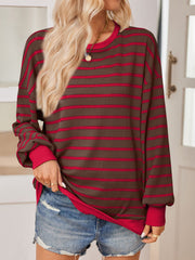 Lovelet Striped Contrast Long Sleeve Sweatshirt - Trendsi