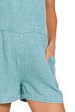 Zenana Washed Double Gauze Tie Back Rompers - Trendsi