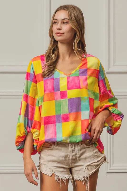 BiBi Multi Block Bubble Pop Ballon Top - Trendsi - Flyclothing LLC