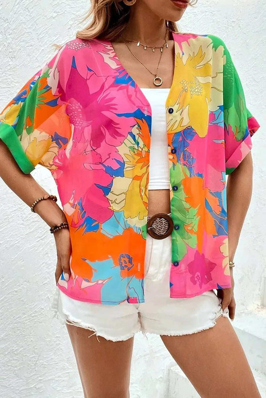 Printed Button Up Half Sleeve Shirt - Trendsi - Flyclothing LLC