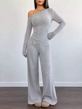 Chic One-Shoulder Asymmetrical Top and Wide-Leg Pants Set - Trendsi - Flyclothing LLC