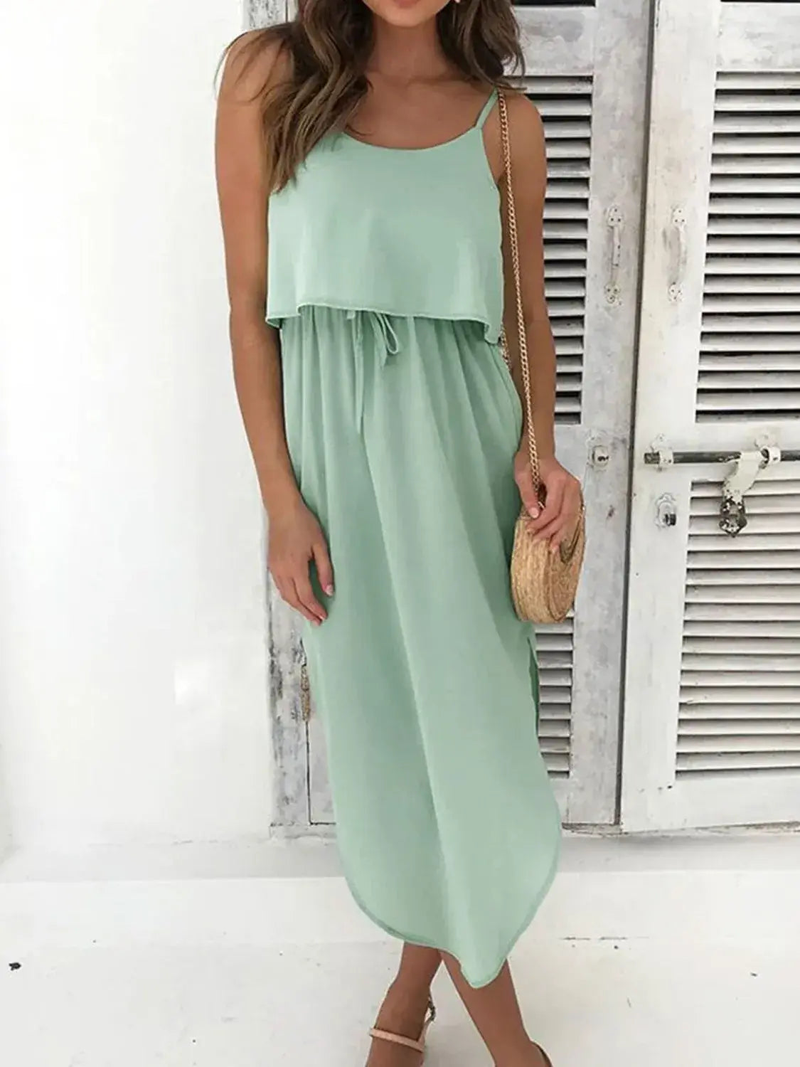 Tied Side Slit Midi Cami Dress - Trendsi - Flyclothing LLC