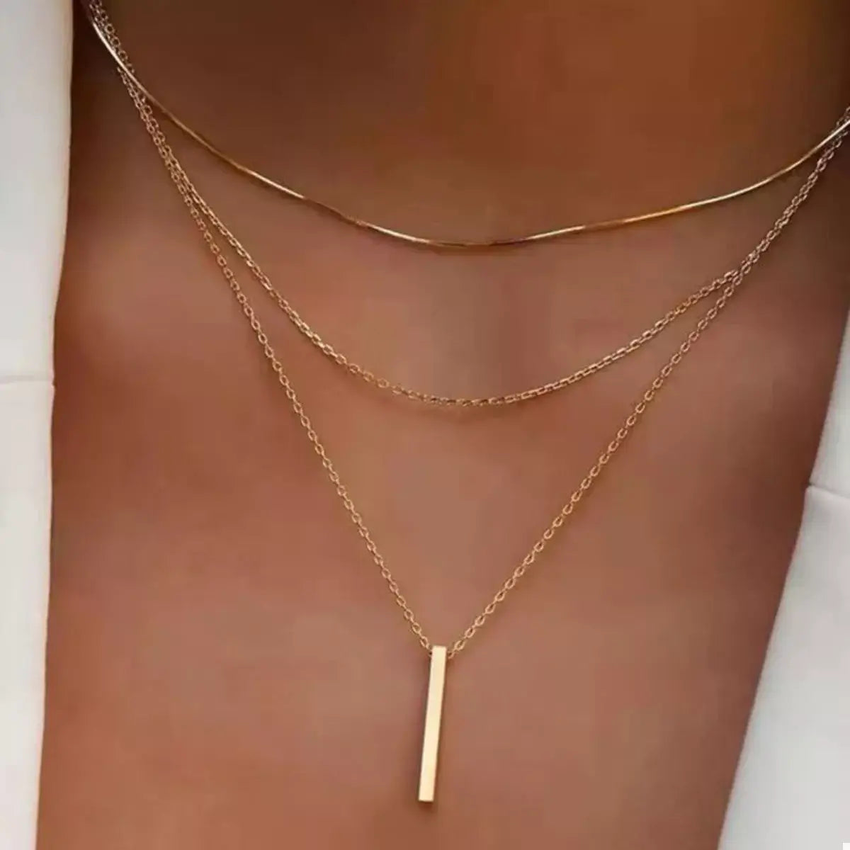 Three Layered Bar Pendant Necklace - Trendsi - Flyclothing LLC